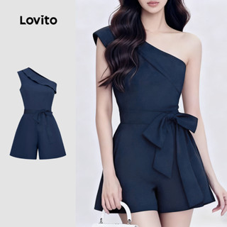 Lovito ชุดจั๊มสูทออกงานปาร์ตี้ ดีไซน์ไม่สมมาตร ผูกเชือก สีน้…