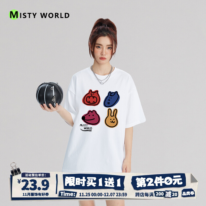Misty World สัตว์การ์ตูน Avatar Graffiti แขนสั้นเสื้อยืดผู้หญิงฤดูร้อนใหม่น่ารักเสื้อแขนสั้น i2i2