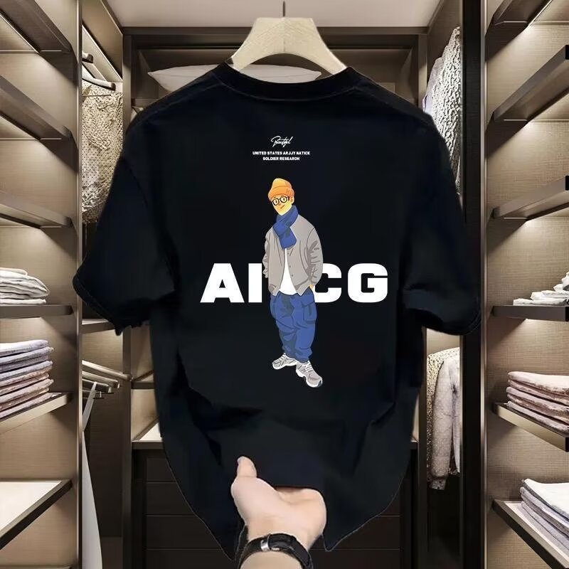 COD 2026 American Style Street Wear Heavy พิมพ์ผ้าฝ้ายแท้แขนสั้นเสื้อยืดผู้ชายฤดูร้อนสไตล์ใหม่หลวมรอ