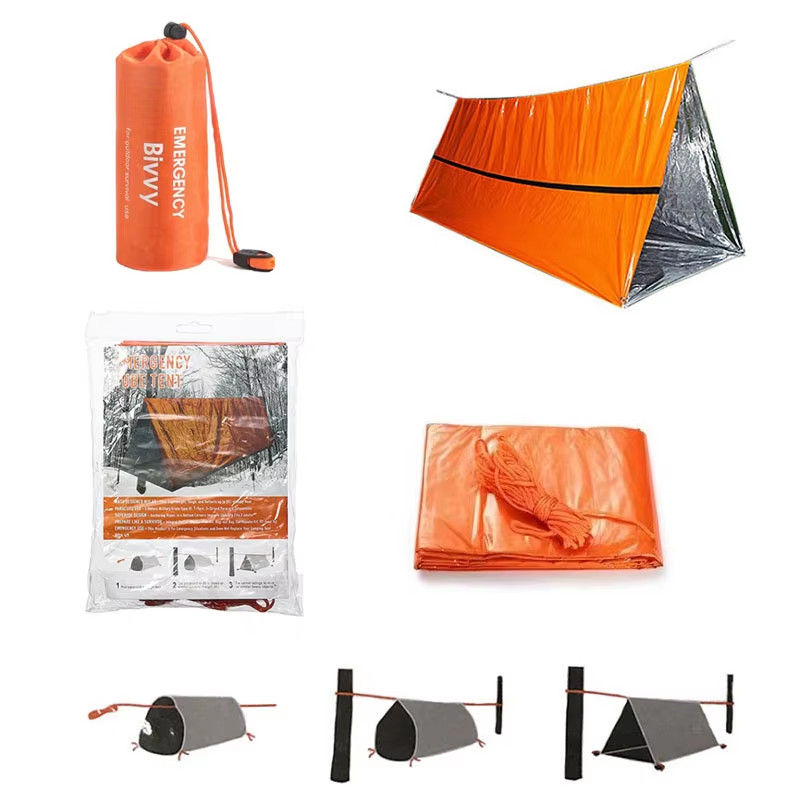 2 Person Emergency Shelter Bivy Survival Tent Kit Mylar Tube Tent Sleeping BagWaterproofOutdoorSOSTh