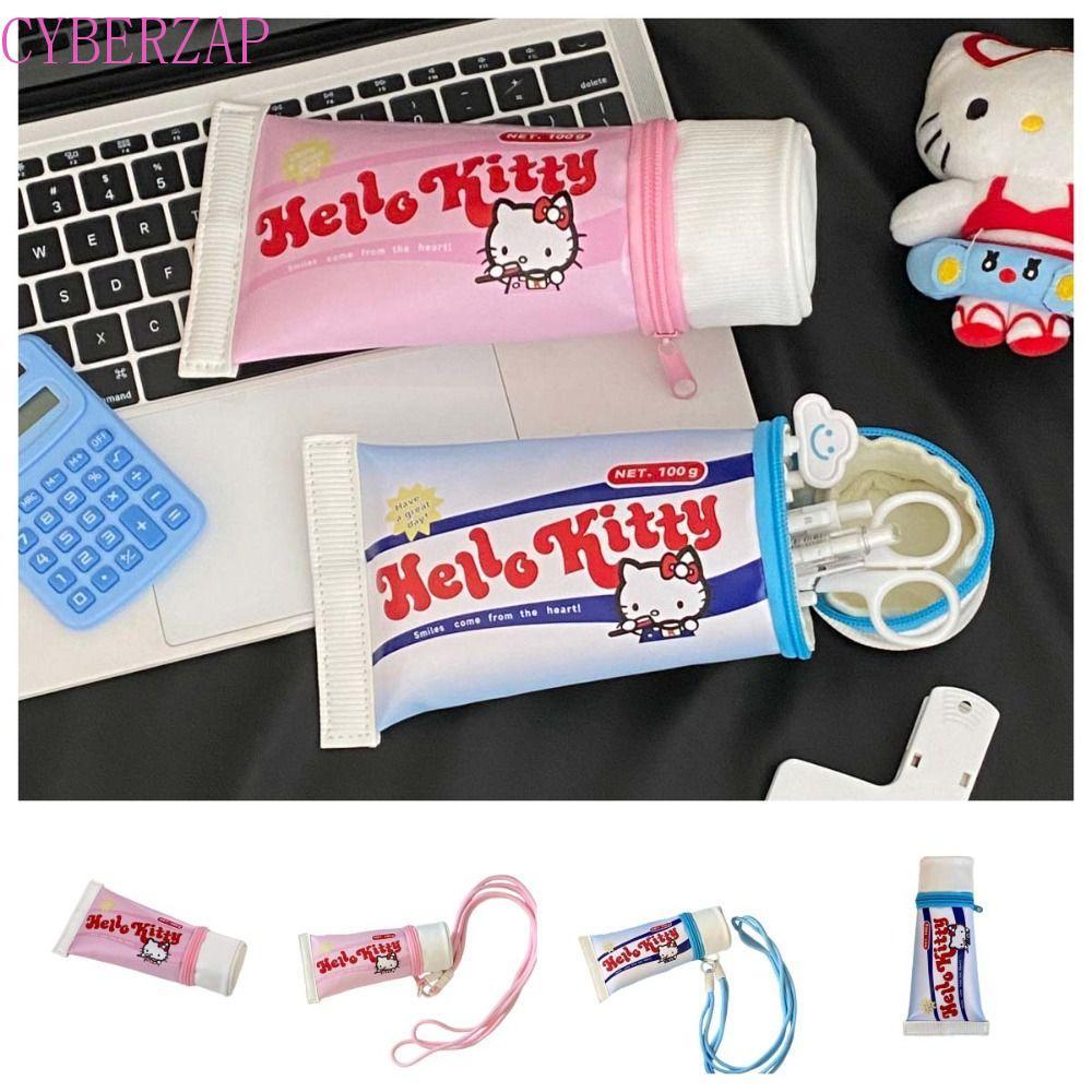 CYBERZAP กล่องดินสอสไตล์เกาหลี,รูปทรงยาสีฟัน Desktop Storage Y2K Kitty Stationery Bag, Aesthetic Cos