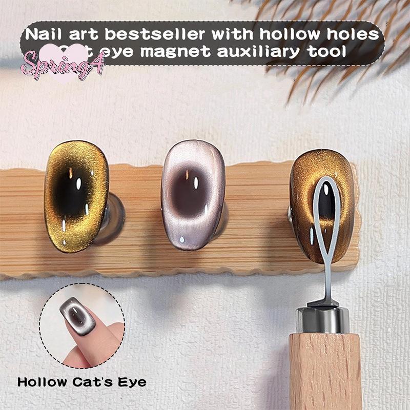 <Spring4> แม่เหล็กเล็บสําหรับ Hollow Cats Eye Design แม่เหล็กเหล็กแผ่น 3D Magnetic Cat Eye Gel Polis