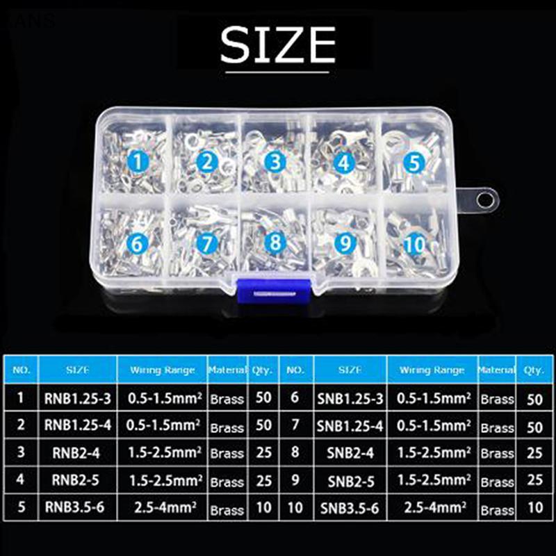 Kans 320 ชิ้น/เซ็ต 10 in 1 เทอร์มินัล Non-ฉนวนแหวนส้อม U-Type เทอร์มินัลทองเหลือง vn