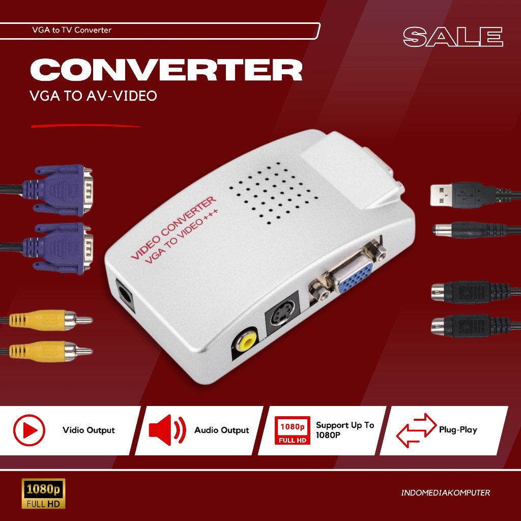 ตัวแปลง VGA เป็น AV ตัวแปลง VGA RCA ตัวแปลงวิดีโอ VGA เป็น AV