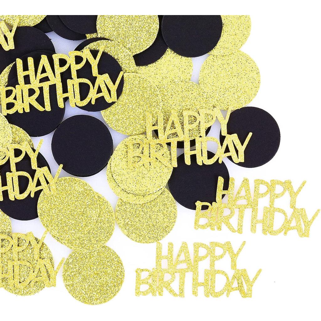 Happy Birthday Party Confetti สําหรับตาราง Glitter สีดําและสีขาวทองวันเกิดตาราง Confetti, Sprinkling