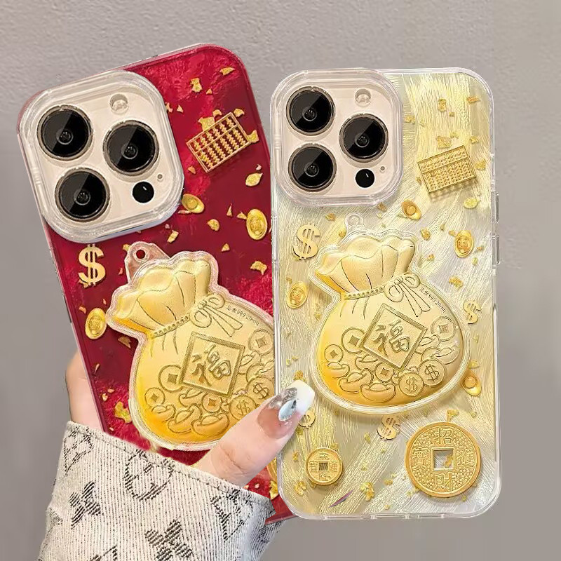 3D Gold Lucky Bag Richเคสโทรศัพท์สําหรับHuawei Honor 400 Lite 200 Pro X9D X9B X9 X8B X8A X8 X7D Honor X7A X7B X7 X6A X5C X5 Plusกันกระแทกปีใหม่น่ารัก