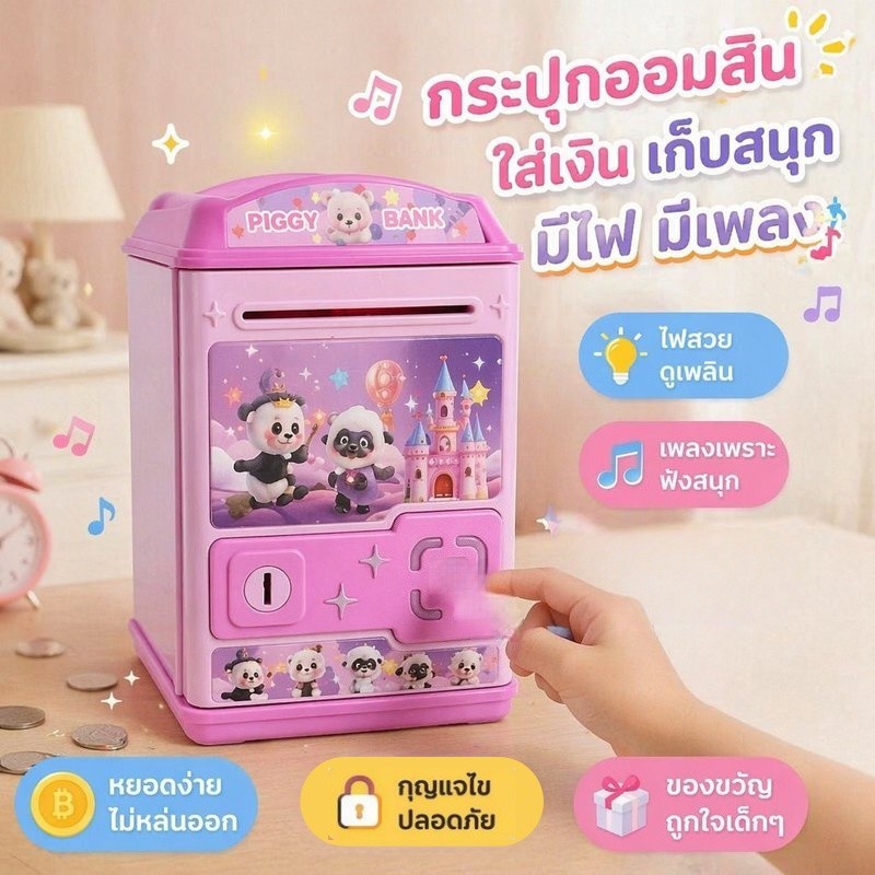 กระปุกออมสิน ตู้เซฟออมเงิน มีไฟ มีเพลง ไขกุญแจได้ ของเล่นเด็ก ของขวัญเด็ก พกพาง่าย