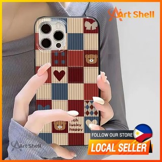 Cute Checkered Bear Jelly Case for iPhone 17 16 15 14 13 12 11 Pro Max XS XR X Soft Gel Cover