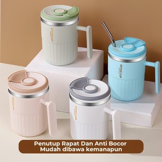 Heefn 500ML Gelas Plastik Mug Estetik Gelas Kopi Botol Minum Anti Tumpah