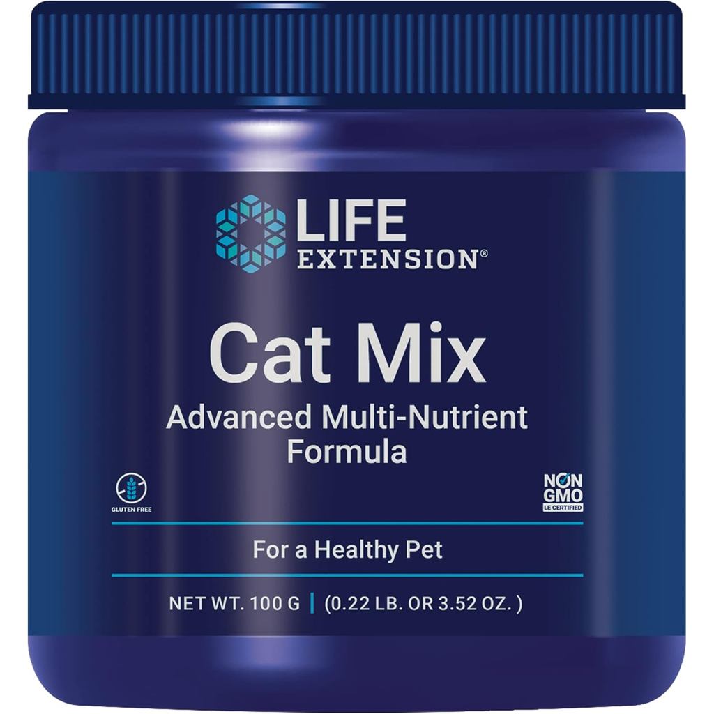 Life Extension Cat Mix, cat Food Supplements, Heart Health, probiotics, L-arginine, Taurine, B12, folic Acid, Vitamin C, Vitamin E, Rosemary, Nutrient Absorption, Gluten-Free, Non-GMO, 85 Servings