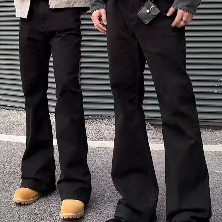 สีดําSlim-fit Micro-Flapกางเกงยีนส์ผู้ชายHigh-End Casualสวมใส่Slimmerดูขายาวชั้นความยาวTrous