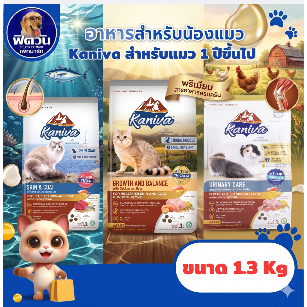 Kaniva อาหารแมว  ขนาด 1.3 kg. 3 สูตร