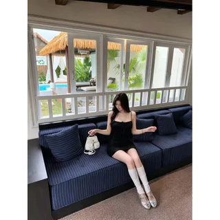 Fariy🍒คลังสินค้าพร้อม🍒เดรสสั้นสไตล์เรโทรสำหรับวันหยุดพักผ่อน กระโปรงสั้นทรงเอไลน์สีกากีสำหรับผู้หญิงในฤดูร้อน ดีไซน์เรียบหรูและเซ็กซี่