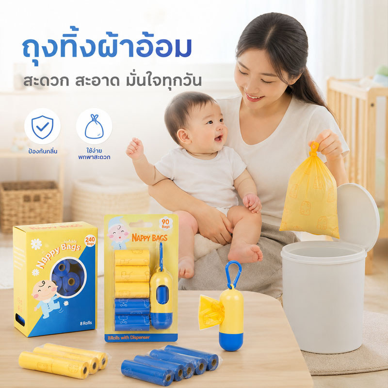 ใช้แล้วทิ้ง ถุงปัสสาวะ 240PCS ตัวกระจาย พกพาได้ ผ้าอ้อมสำหรับทารกถุงขยะ
