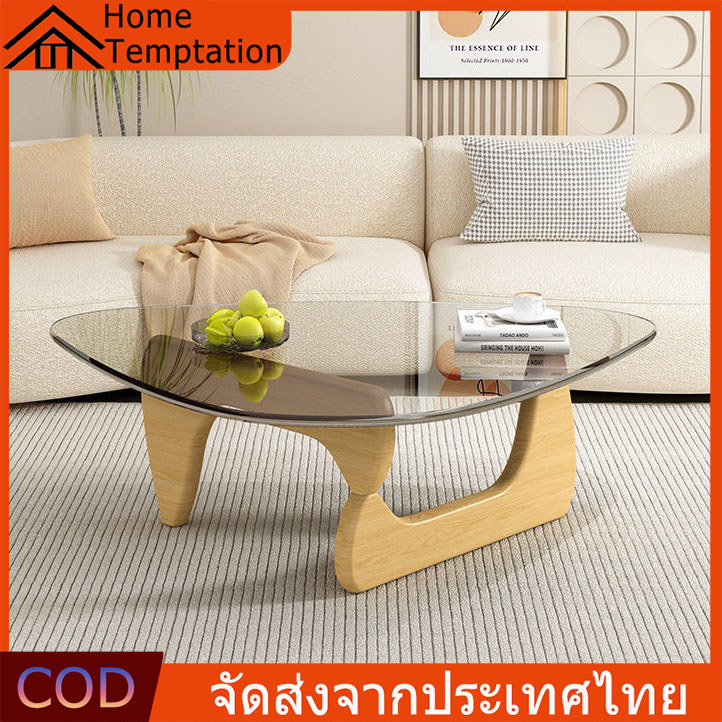 【พร้อมส่ง】โต๊ะห้องรับแขก โต๊ะกลางโซฟ ไม้เนื้อแข็ง+กระจกนิรภัย ทำจากไม้ เเข็งเเรงทนทาน ประกอบง่าย