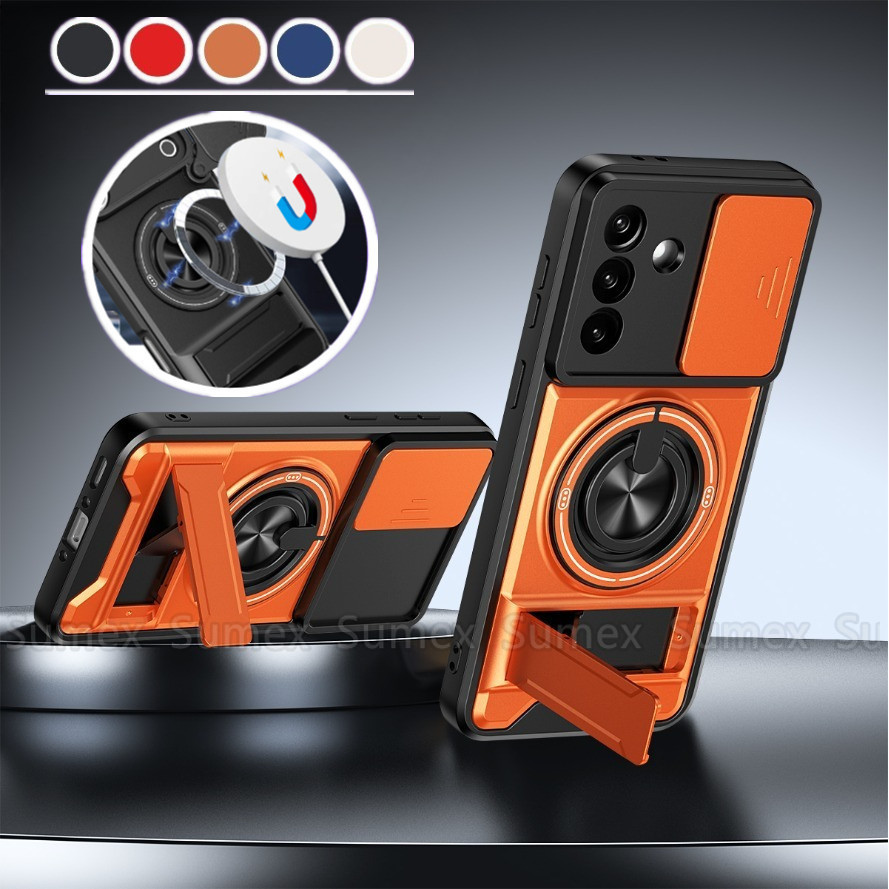 SAMSUNG Stand HolderปลอกสําหรับSamsung Galaxy A57 A37 5Gแหวนแม่เหล็กเคสโทรศัพท์สไลด์กล้องเกราะกันกระแทกปกแข็งA56 A55 A54 A36 A35 A34 A26 A25 A17 A16 A15 A14 A13 A07 A06 4G