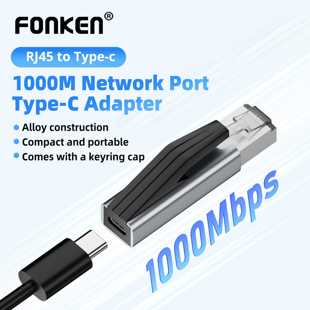อะแดปเตอร์อีเธอร์เน็ต Fonken RJ45 เป็น Type-C 1Gbps ตัวแปลงเครือข่าย Gigabit สําหรับแล็ปท็อปพีซีสมาร