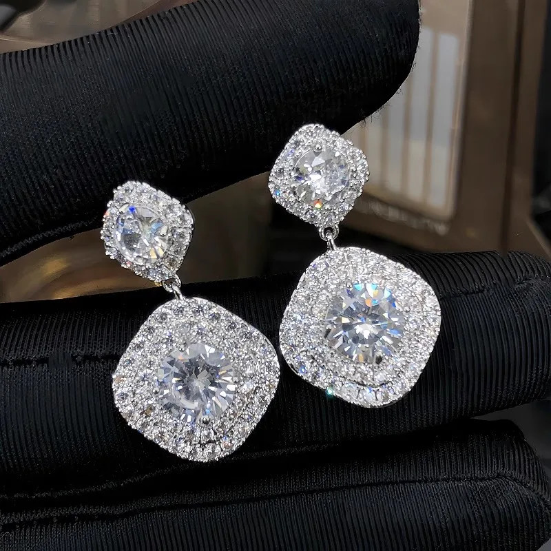 แฟชั่น 925 เงินสเตอร์ลิงผู้หญิงประกาย Cubic Zirconia Dangle ต่างหูหรูหรางานแต่งงานหมั้น Lady แขวนต่างหูแฟชั่นเครื่องประดับ