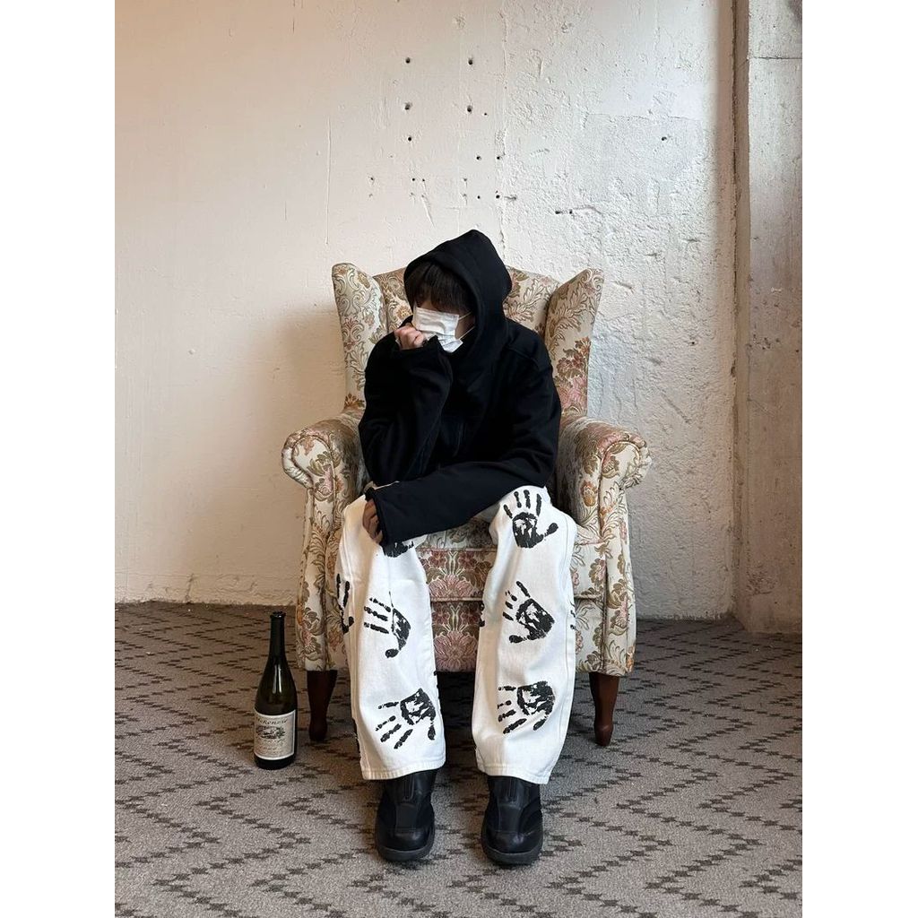 American Hip-HopHigh Streetปาล์มพิมพ์กางเกงกางเกงยีนส์ผู้ชายผู้หญิงHiphop Streetสวมใส่ทอดStreetรูปแบ
