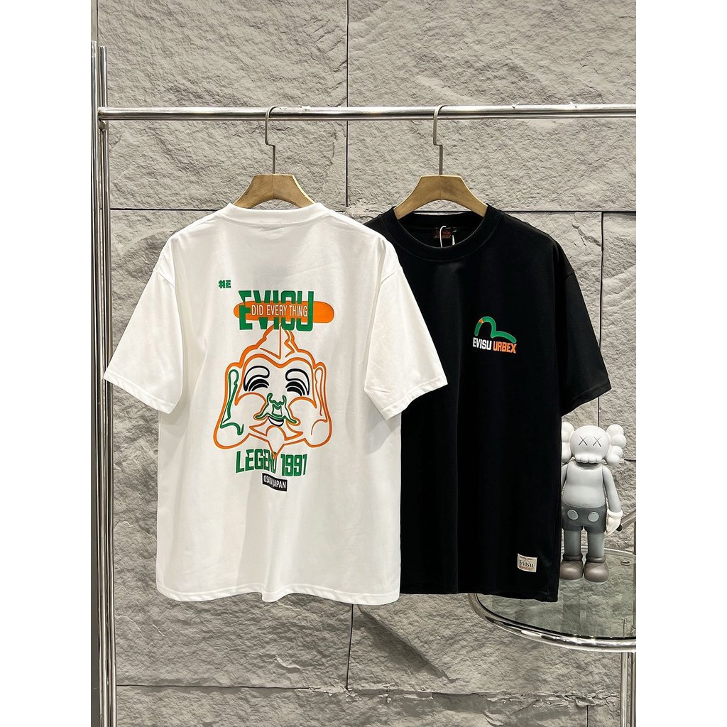 EVISU/God of Fortune 2026 เสื้อยืดแขนสั้นคอกลมคู่สไตล์ผู้ชายSlim-fit Slimmerดูหลวมขนาดใหญ่สบายBreath