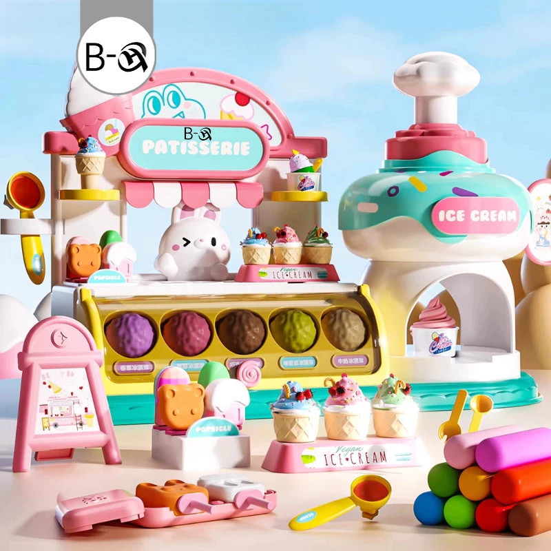 BHQ ไอศกรีม DIYแป้งโดว์ดินน้ำมัน เครื่องทำไอศครีม บ้านไอศกรีมดินเหนียว ของเล่นจำลอง ชุดของเล่นในครัว