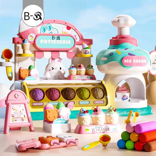 BHQ ไอศกรีม DIYแป้งโดว์ดินน้ำมัน เครื่องทำไอศครีม บ้านไอศกรีมดินเหนียว ของเล่นจำลอง ชุดของเล่นในครัว