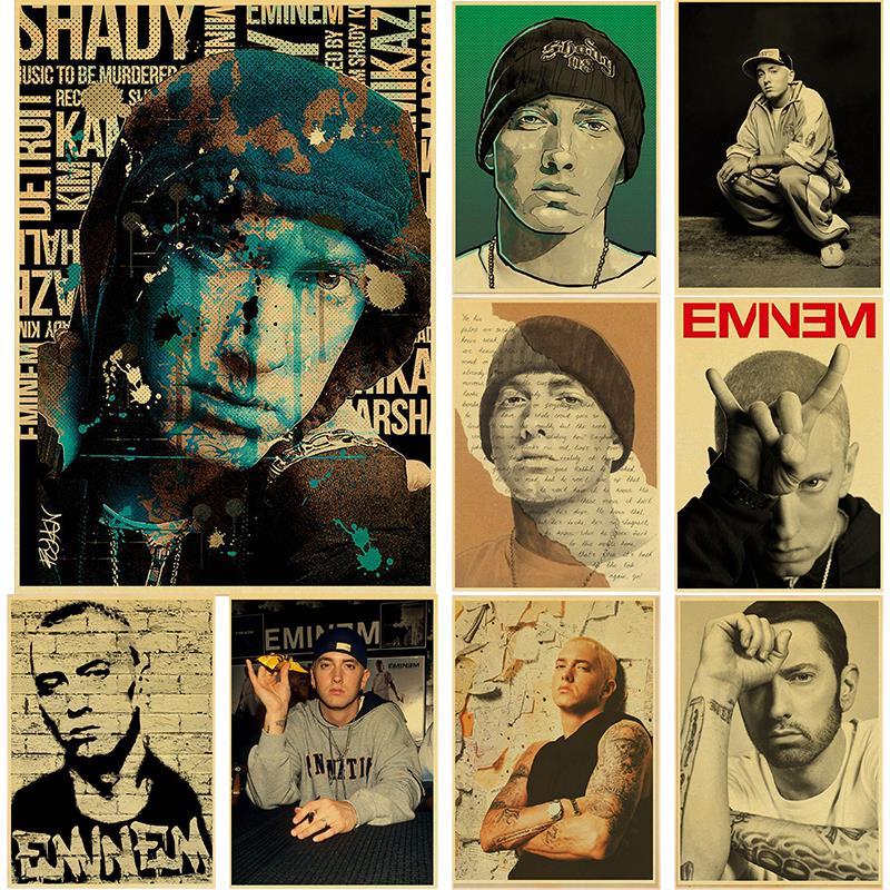 Eminem โปสเตอร์ 8 Mile Hip Hop Rapper นักร้องคราฟท์ผ้าใบ Wall Art ผ้าใบตกแต่ง