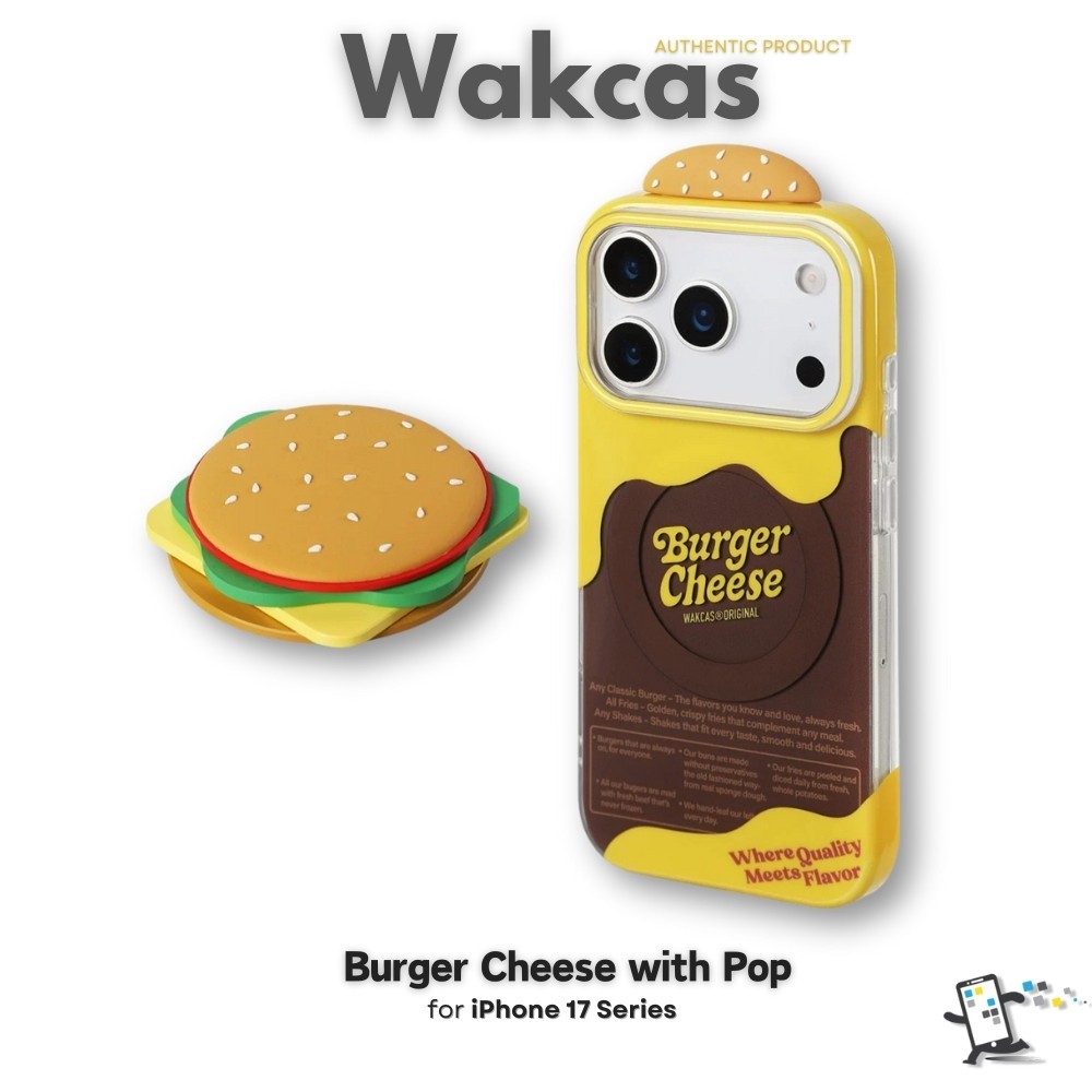 Wakcas Burger Cheese Magnetic with Pop เคสสำหรับ iPhone 17 Pro Max, iPhone 17 Pro และ iPhone 17