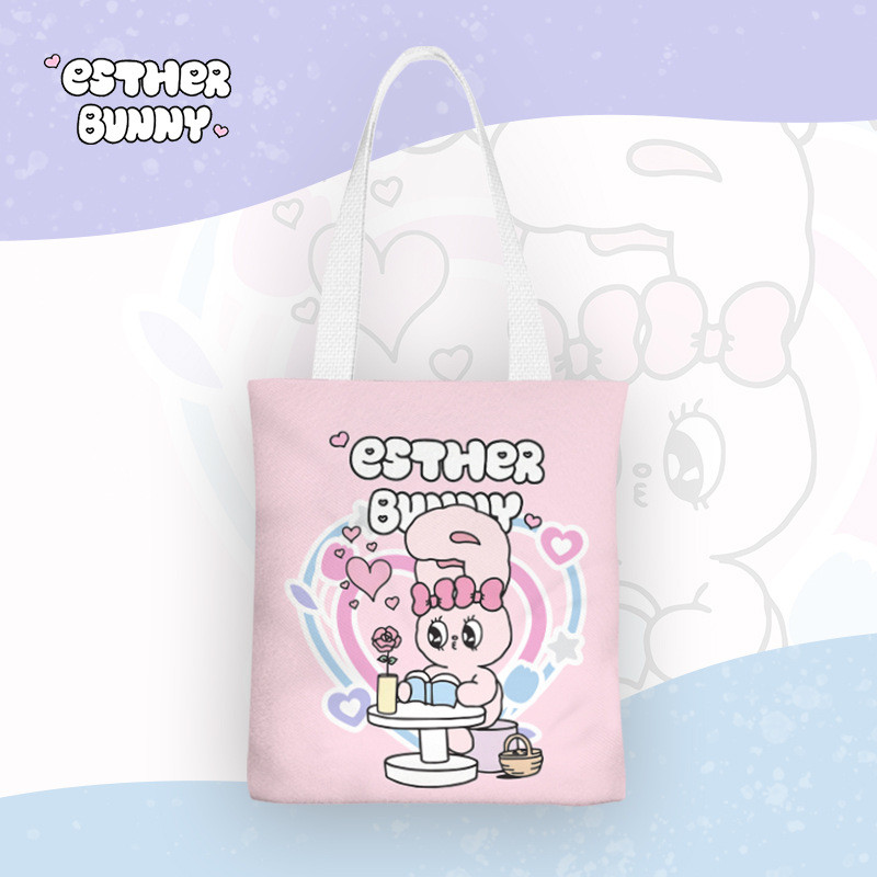 Esther Bunny‌ Canvas Bag One Shoulder Travel Bag Leisure Handbag Large Capacity Portable Shopping Bag - รูปที่ 6