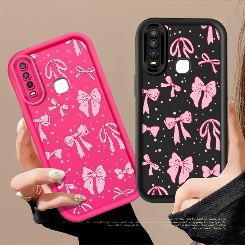 สีชมพู Dot Bows Knot เคสโทรศัพท์สําหรับ VIVO Y17 Y15 Y12 Y12i Y3S 1901 1902 1904 Y7S S1 กันกระแทก So