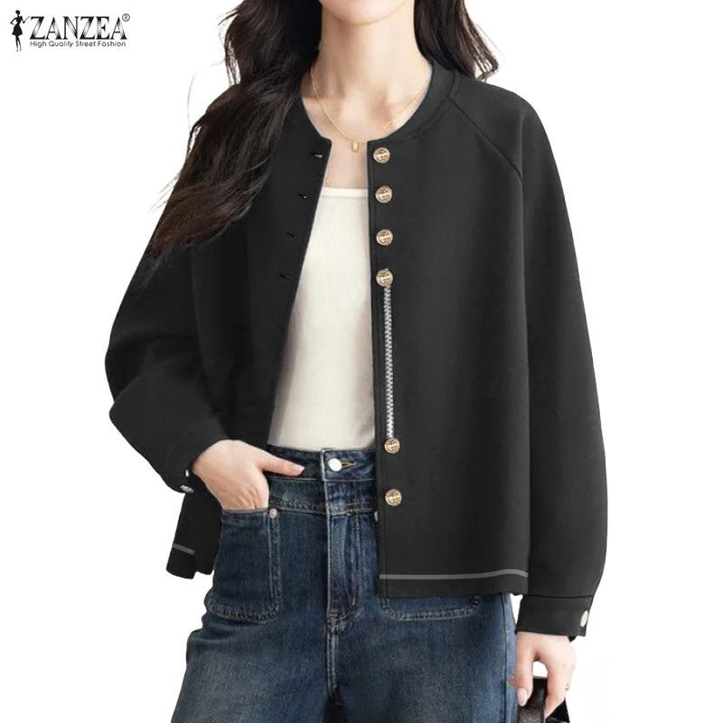 ZANZEA แจ็กเก็ตผู้หญิงสไตล์เกาหลีหรูหรา มีกระดุมและเส้นสายตัดต่อแบบเด่นชัด