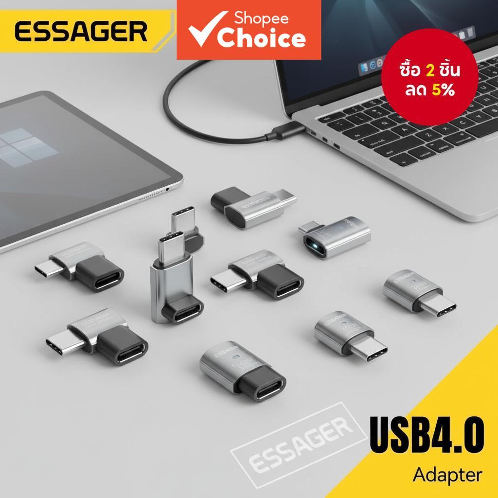 โมดูล Essager USB4.0 40Gbps OTG อะแดปเตอร์ชาร์จเร็ว 240W มุม 90 องศา USB Type C สําหรับโทรศัพท์ Macbook แล็ปท็อป 8K60Hz
