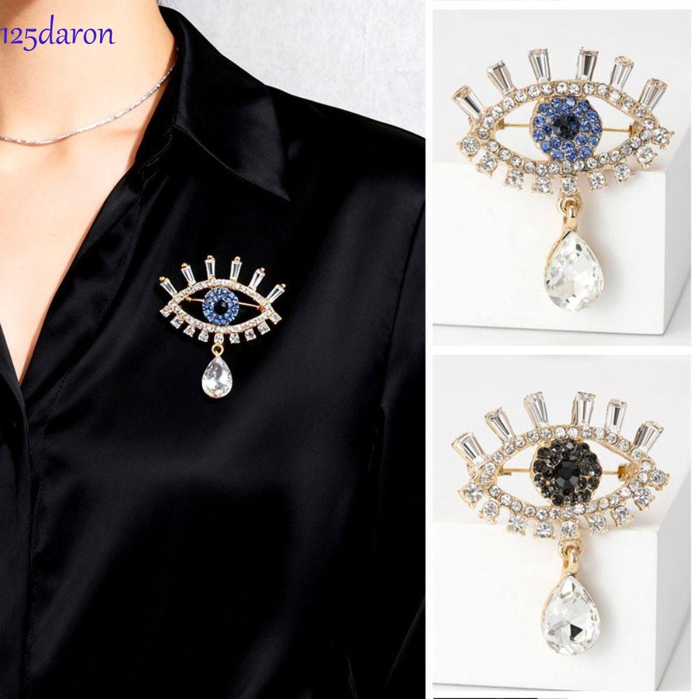 DARON1 Devil Eye เข็มกลัด Pin, จี้ตกแต่ง Luxury Badge Pin, แฟชั่น Hollow Out Vintage Rhinestone Eye 