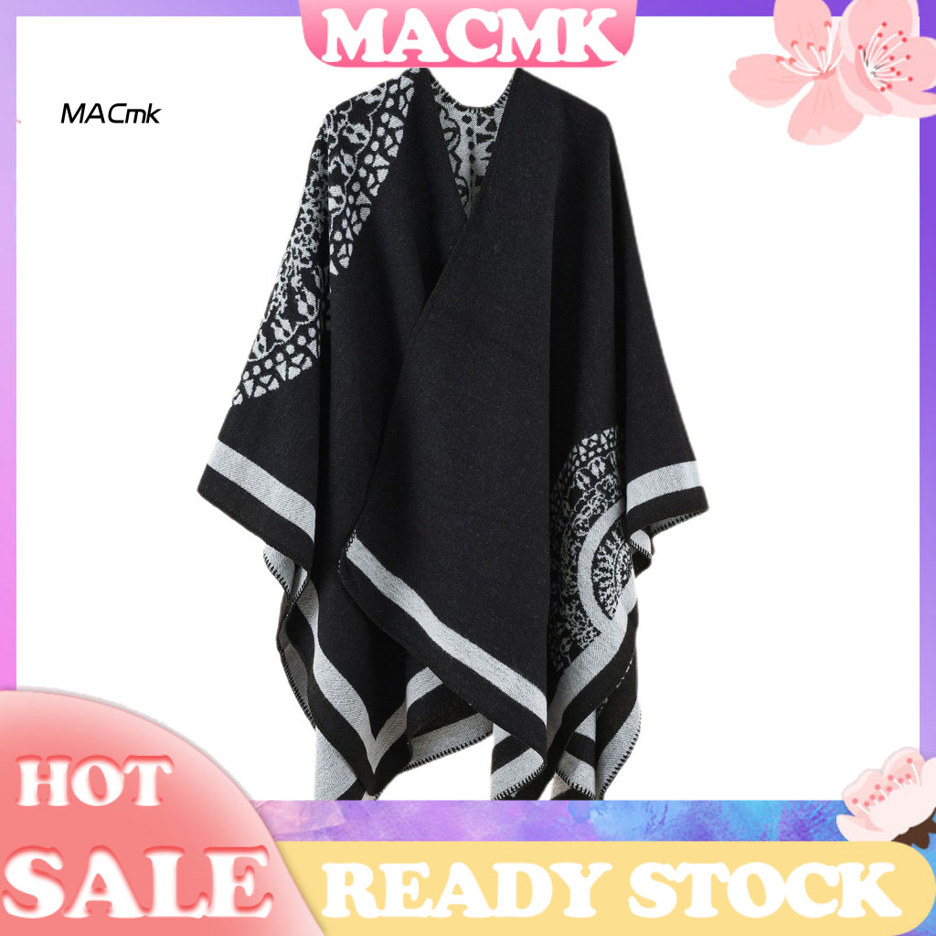 <COD> Poncho Coat หนา Patchwork เลียนแบบแคชเมียร์นุ่มสัมผัสผู้หญิง Cape Coat สําหรับสภาพอากาศหนาวเย็