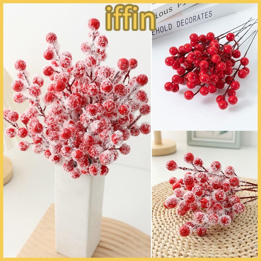IFFIN 10PCS Red Berries สาขา, สีแดง Frost Christmas Berry สาขา, Party Supplies ตกแต่งบ้านห่อของขวัญป
