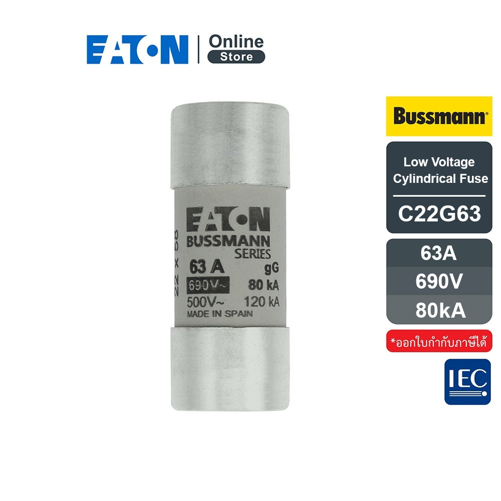 EATON Bussmann Series Low Voltage Cylindrical Fuse 22 x 58 63A GG 690V AC | C22G63 | Eaton