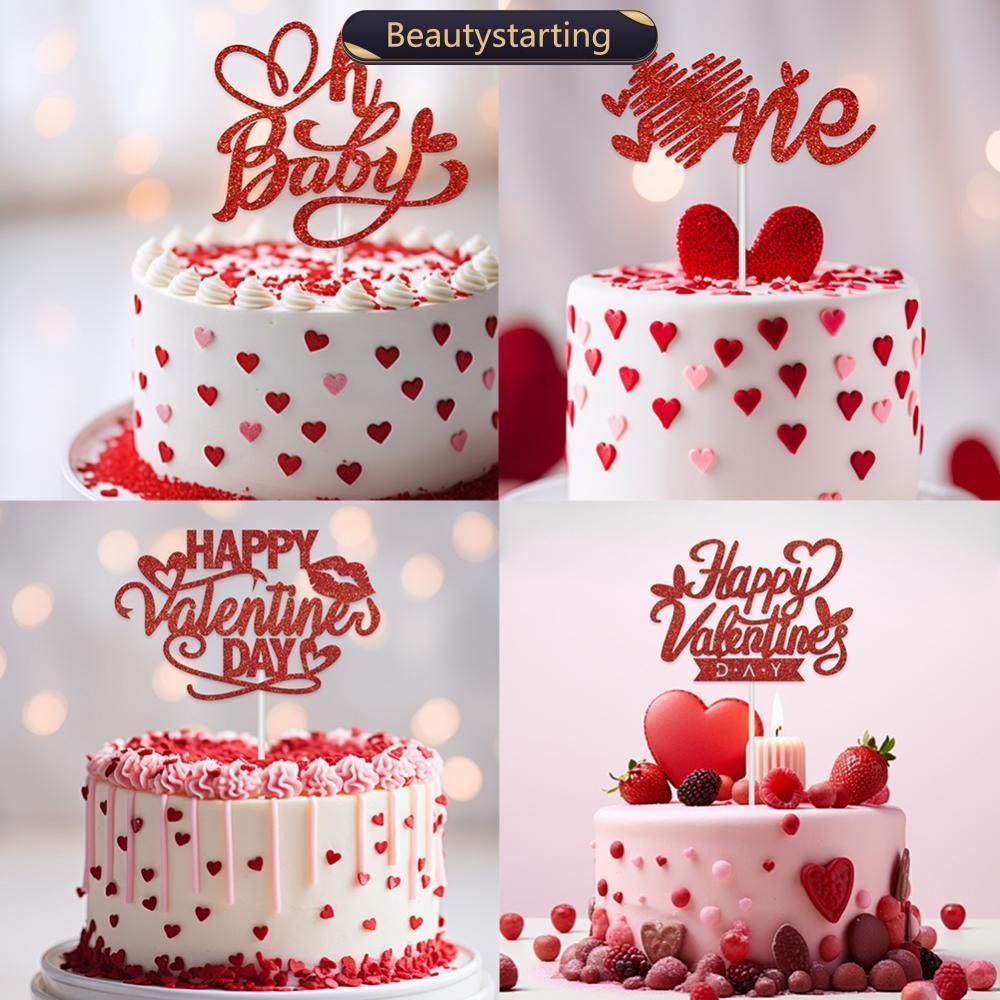 BEAUTYSTARTING วันวาเลนไทน์เค้กสีแดง Topper แทรก Golden Glitter ขนมอุปกรณ์เบเกอรี่ Bakeware เทศกาลตก