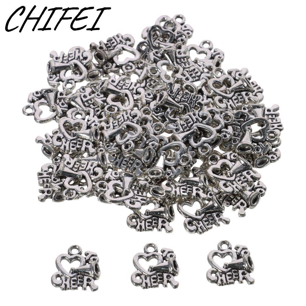 CIFEI 50 ชิ้น Cheer Leading Theme Charms, I Heart To Cheer 17x16 มม.รูปหัวใจ Cheer Horn Charms, ทนทา