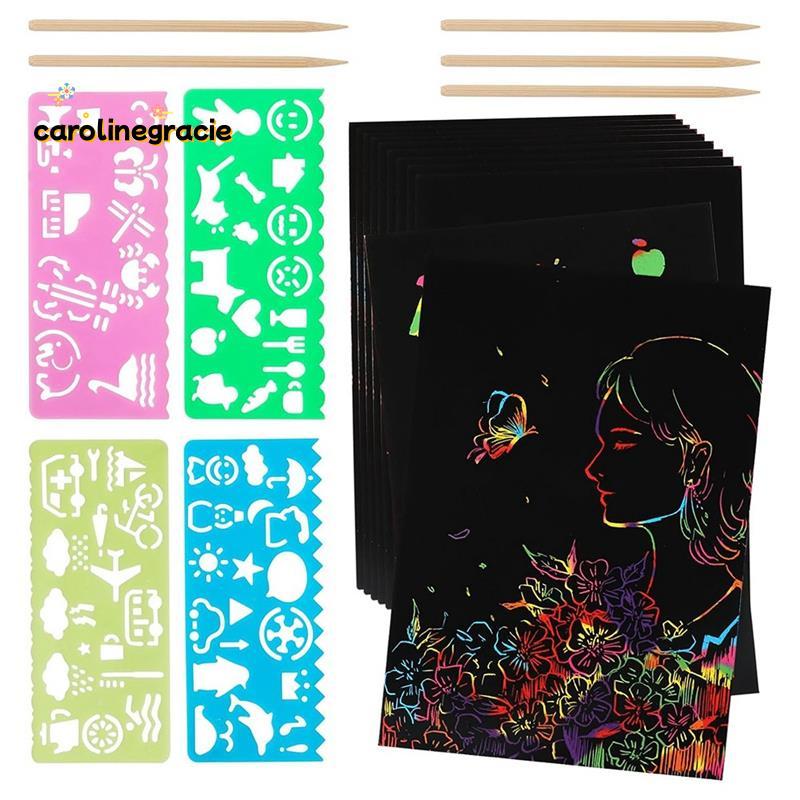 Rainbow Scratch Paper Art Set, Scratch Papers Supplies Black Scratch Drawing Art Crafts แผ่นบันทึกกา