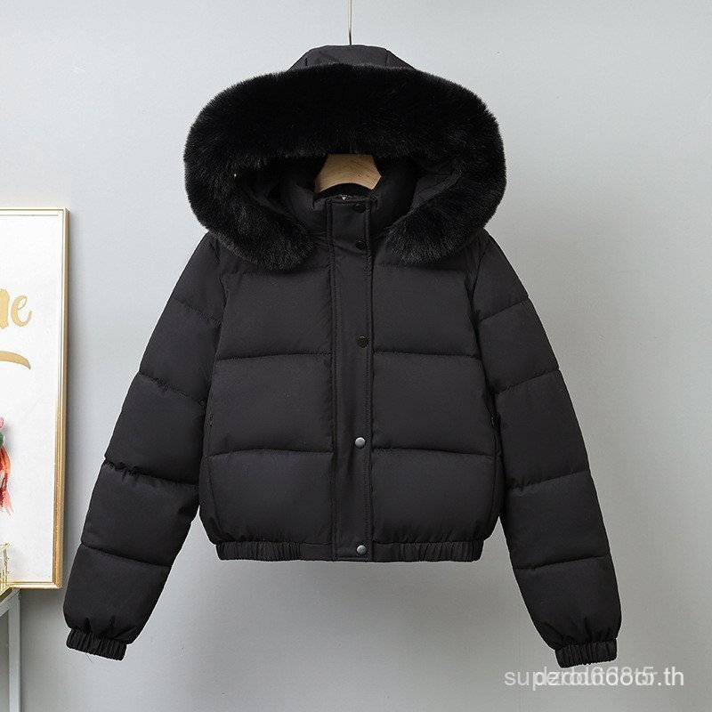 เสื้อแจ็คเก็ตผ้าฝ้ายแบบสั้นสําหรับผู้หญิงการออกแบบฤดูหนาวมีฮู้ดด้วยขนแกะเทียม ต่ํา