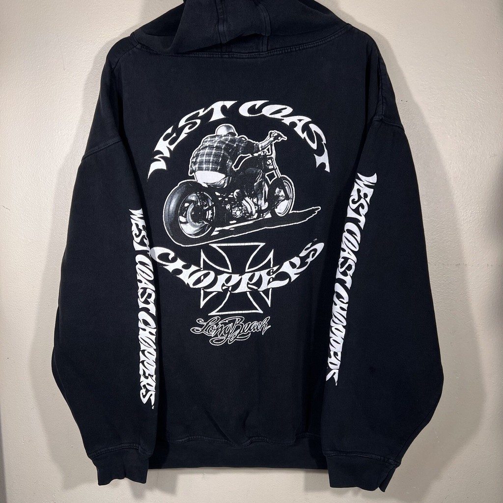 ฮู้ดี้สไตล์ 90s West Coast Chopper สีดำขาวพร้อมสต็อก