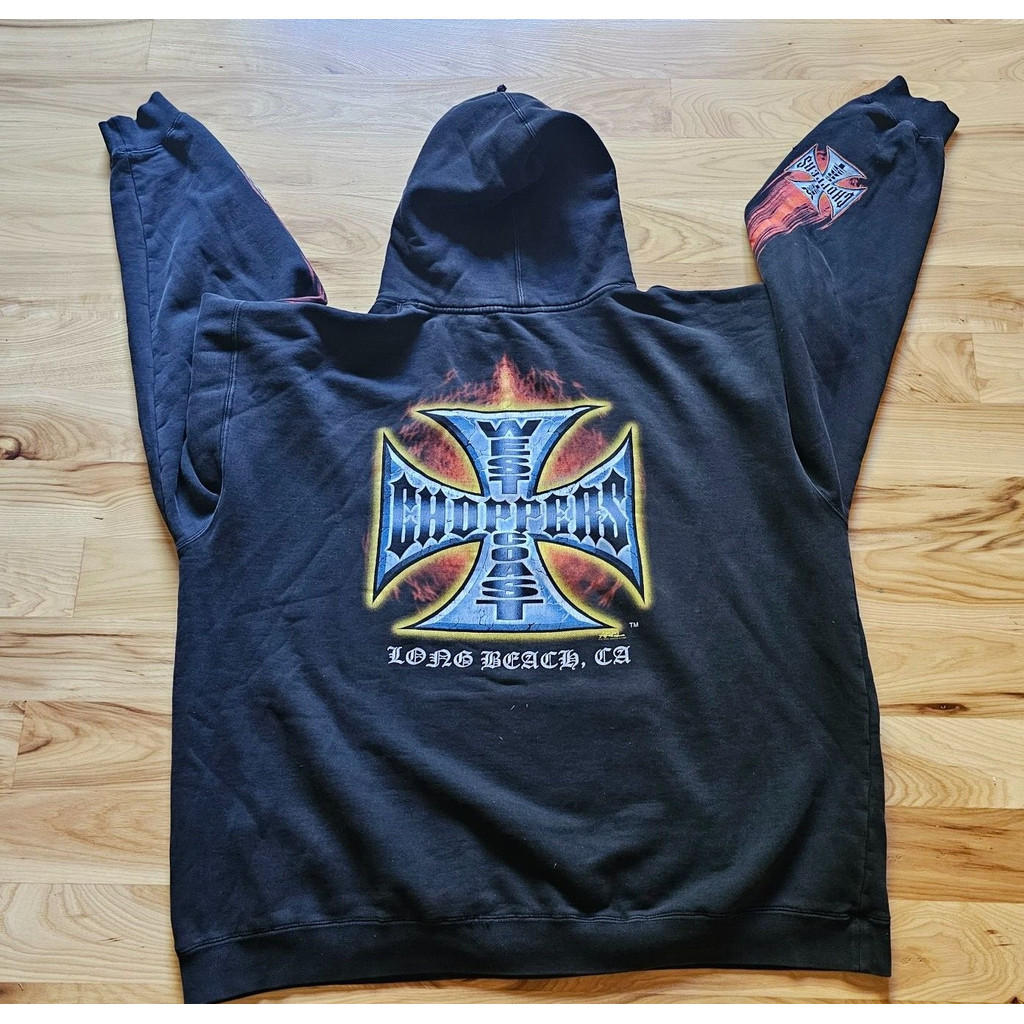 New Retro West Coast Chopper Black Hoodie Motorcycle Racing Ready Stock