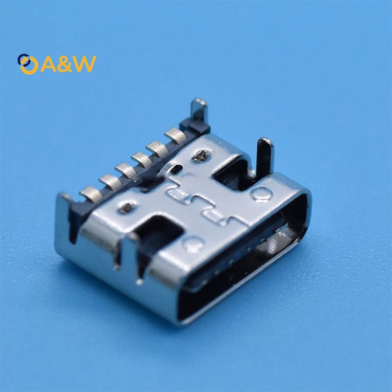 A & W 10 ชิ้น/ล็อตประเภท C 6 Pin SMT ซ็อกเก็ตเชื่อมต่อ USB 3.1 Type-C หญิงตําแหน่ง SMD