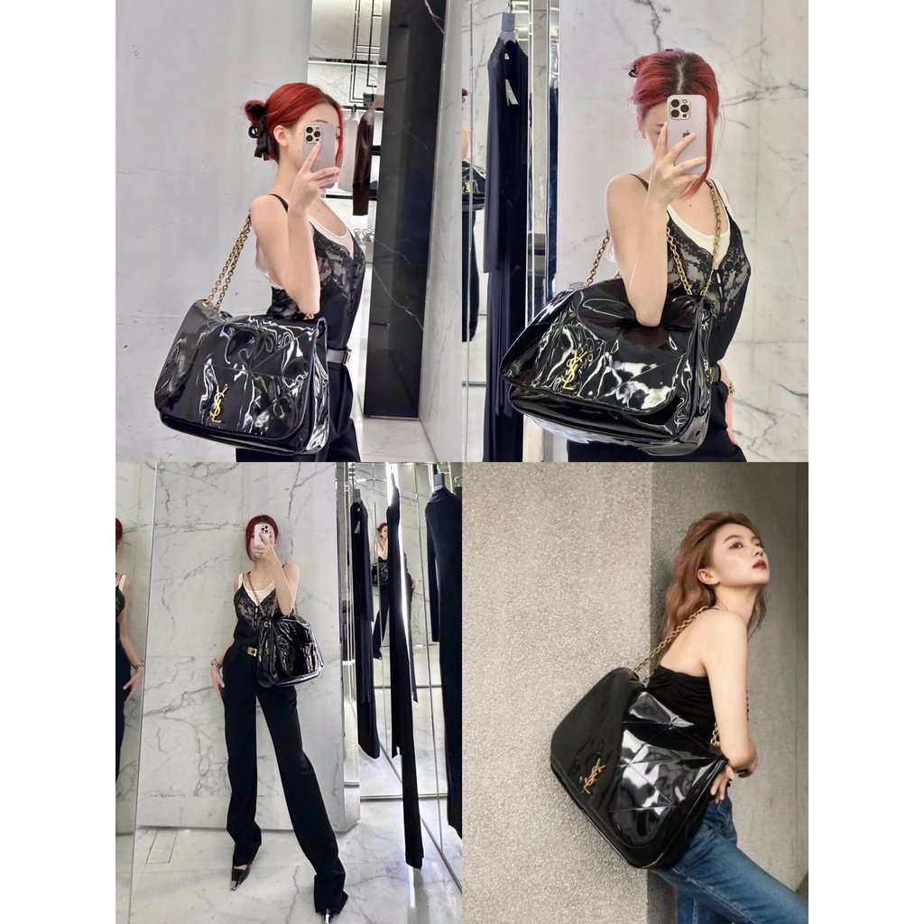 หนังแก้วขนาดใหญ่/สีดํา SAINTLAURENT Jamie ขายดีล่าสุดหลังจาก 23ss กระเป๋าขนาดใหญ่ยอดนิยม YSL Brings 