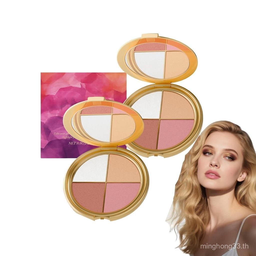 4 in 1 High Gloss Eyeshadow Blush Palette-Travel Makeup Palette, Neutral Eyeshadow and Blush Powder 
