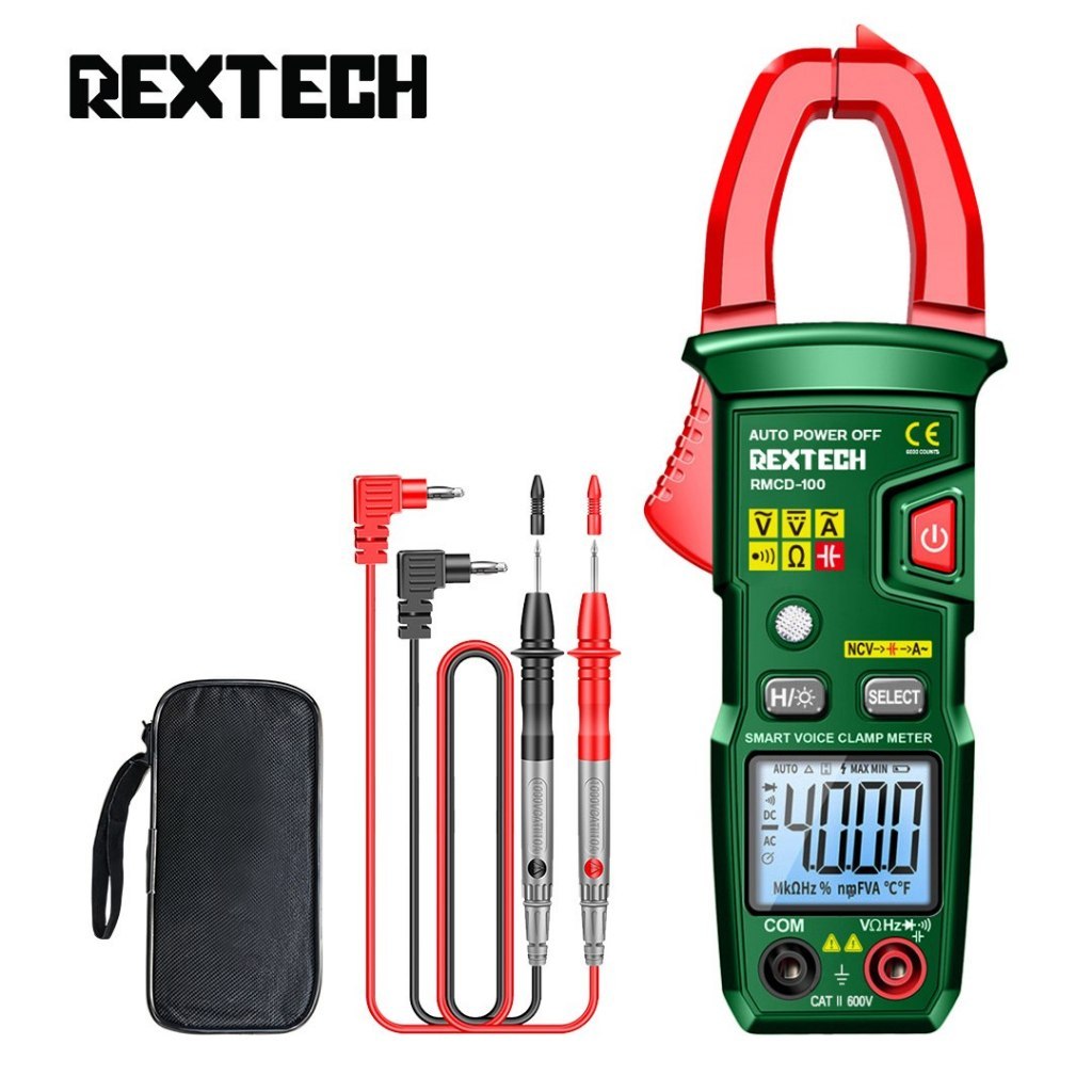 แคลมป์มิเตอร์ REXTECH รุ่น RMCD-100 วัดแรงดันไฟฟ้า AC / DC กระแสไฟฟ้า ดิจิตอล สูงสุด 4000 ครั้ง