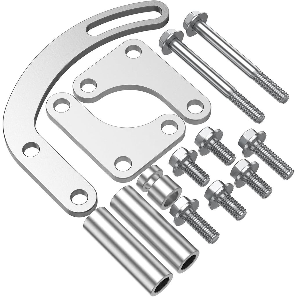 SBC Power Steering Pump Bracket Kit - ปรับ V-Belt Slotted 305 327 383 5.0L 5.7L V8 LWP Low Mount Pow