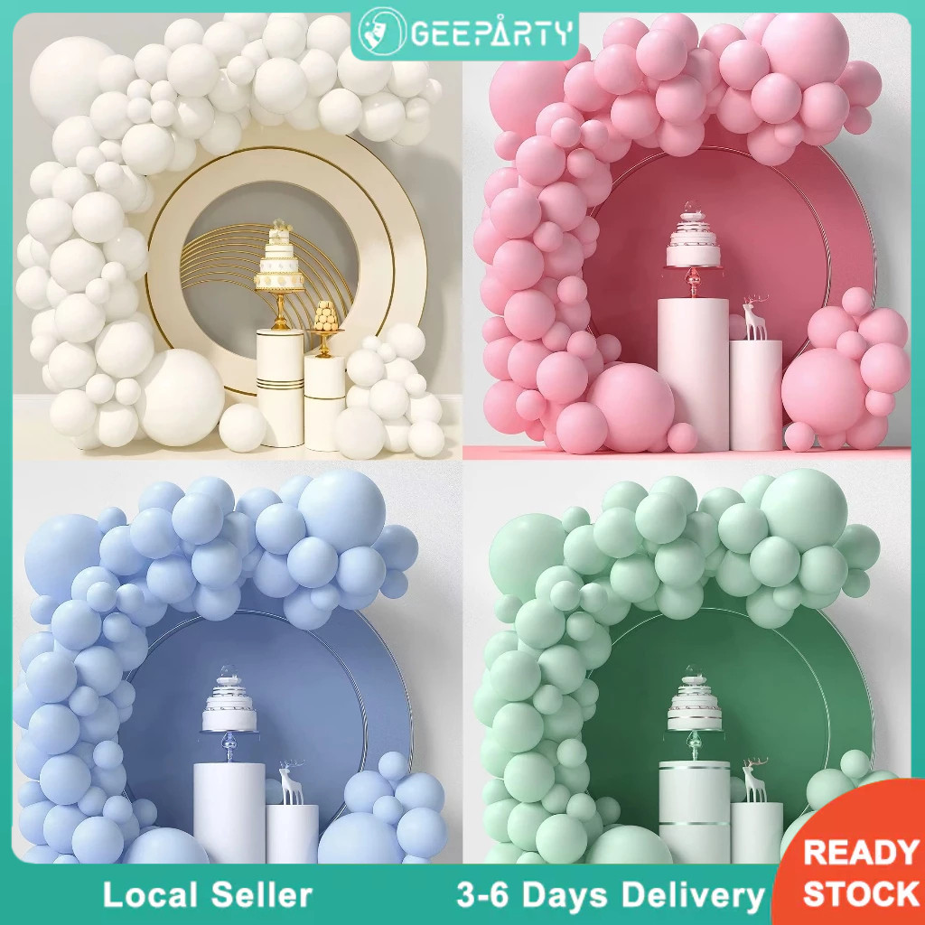 GeeParty ลูกโป่งพาสเทล 10 นิ้ว 10/20ใบ ลูกโป่งมาการอง สีชมพู ฟ้า ม่วง เหลือง สำหรับวันเกิด ปาร์ตี้เกาหลี งานแต่ง พร็
