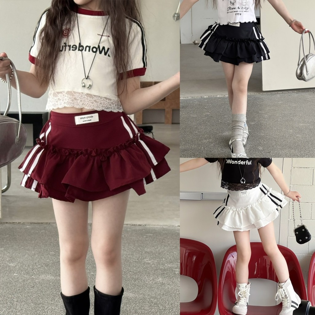 PRETTY BABY กระโปรงเด็ก กระโปรงกางเกง แต่งแถบ ทรงสปอร์ต แฟชั่นเด็ก (2213)