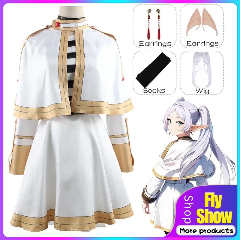 Sousou No Frieren Cosplay Frieren Fantasia Costume Wig Coat Dress Elf Ear Halloween Carnival Party C